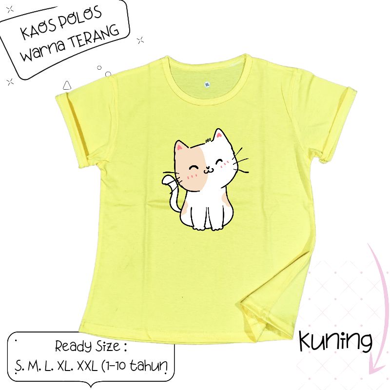 Baju Kaos Anak Cewek 3-12 tahun sampai Dewasa Jumbo  motif Kucing / CAt