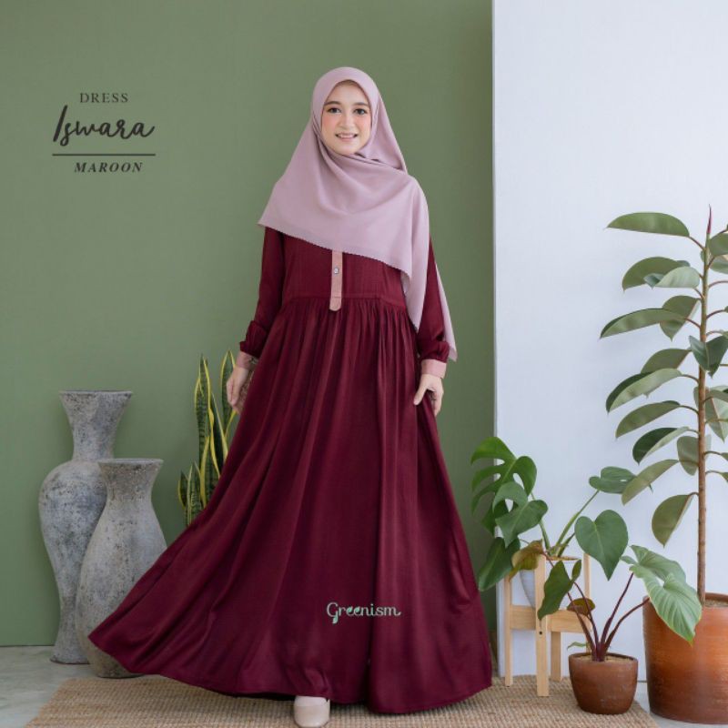 ISWARA DRESS BY GREENISM ORIGINAL BRANDED Gamis Polos Dress Muslim Gamis Panjang