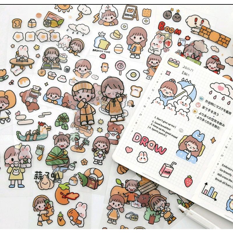 

Sticker PET Waterproof Lucu Kartun Stiker Bujo Journal Sticker Aesthetic TUMBLR ST08 - DOAEJO