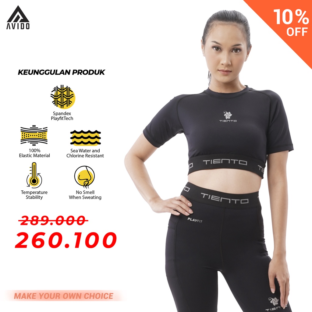 Tiento Sport Bra Baju Olahraga Wanita Baselayer Compression Short Sleeve Crop Top Baju Gym Wanita Ke