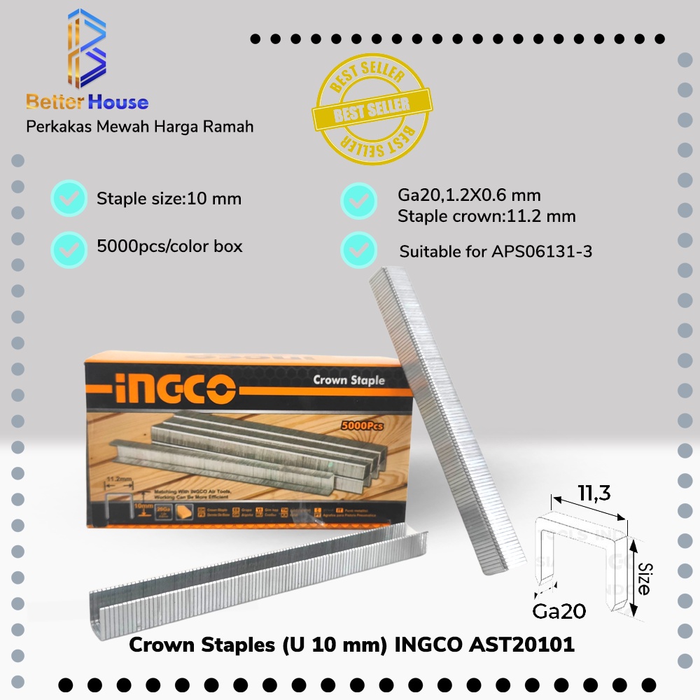 

Crown Staples (U 10 mm) INGCO AST20101 - Refill Isi Steples Tembak U10