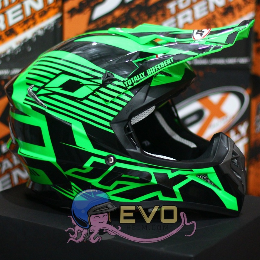 HELM JPX CROSS_FOX1 X12 - FLUO GREEN GLOSS + PAKET GOOGLE SNAIL (ONGKIR 2 KG) HELM JPX TERBARU