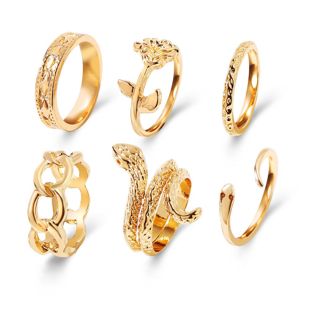 Lily 6pcs /Set Cincin Set Aksesoris Pesta Vintage Rantai Snake Joint Open Knuckle Rings