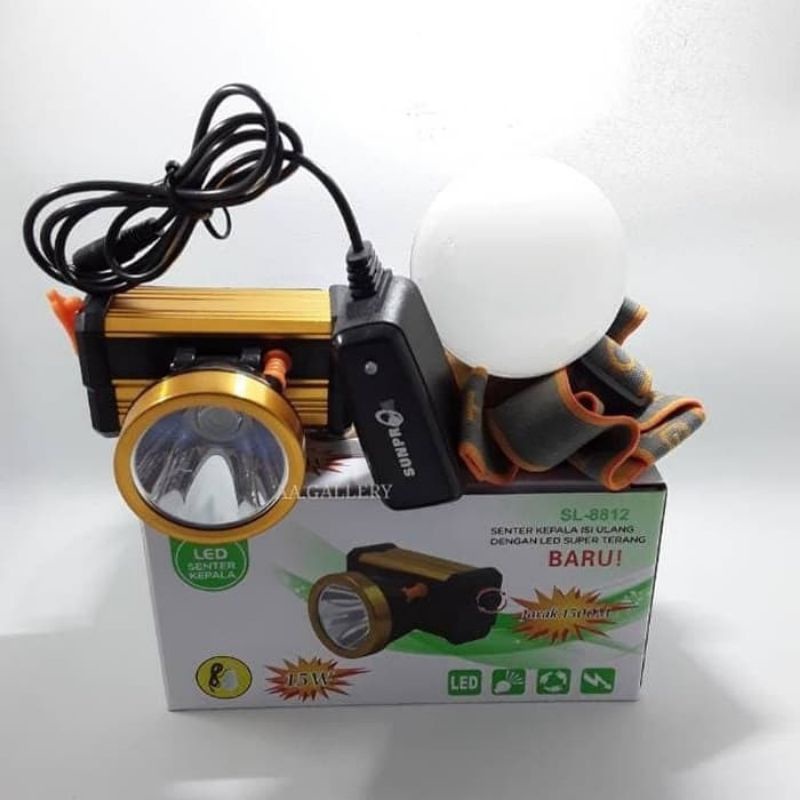 COD SENTER KEPALA LED SUNPRO SL-8812 15 Watt HEADLAMP CAHAYA PUTIH DAN KUNING SUPER TERANG