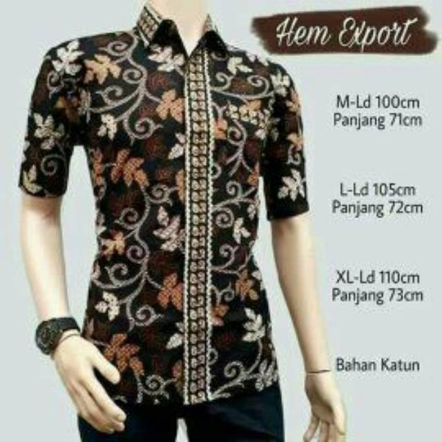 Risna Batik HRB026 Kenongo Kemeja Tosca Pendek Pekalongan  Padi M L XL Sogan Tulis Halus Bagus Laris