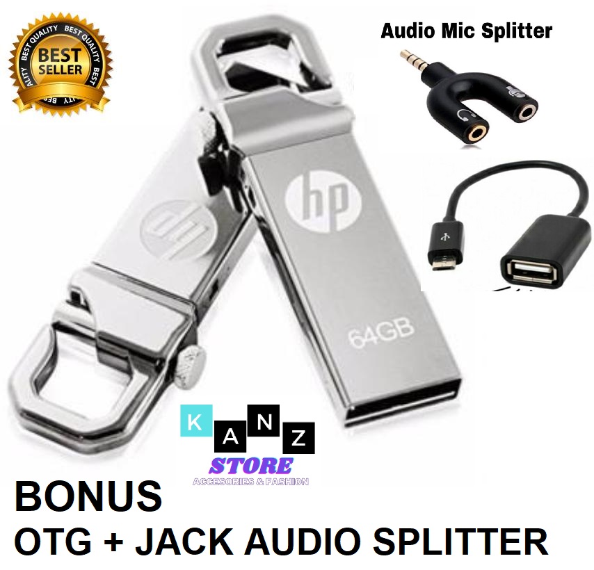Flashdisk HP 64 GB free OTG + JACK AUDIO SPLITTER PENDRIVE OTG / USB Flashdisk 64 GB