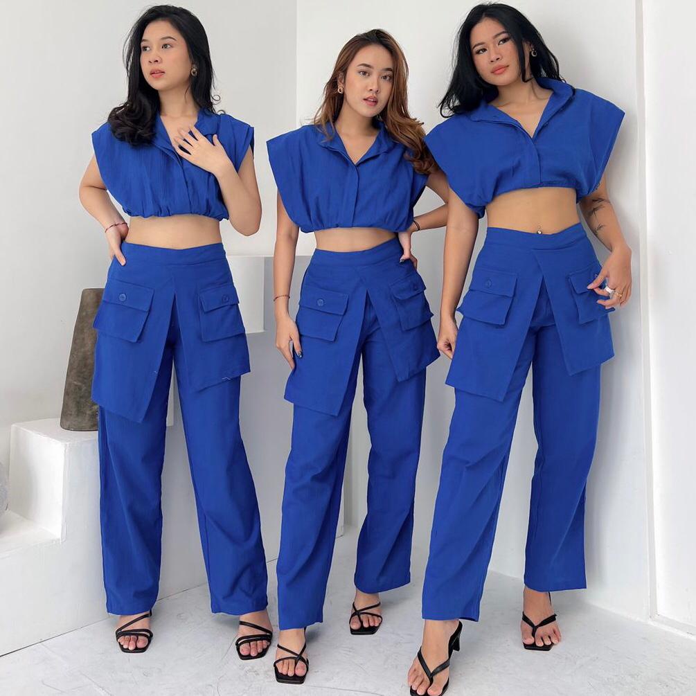 KUNEMO SET / Top Linen / Pant Linen-Electric Blue
