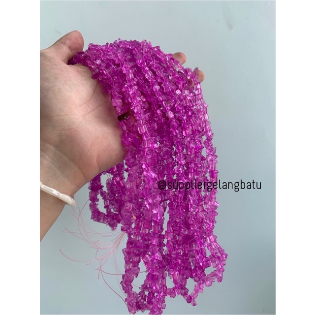 kerikil kaca pink fanta quartz 1cm bahan gelang kalung manik kerajinan