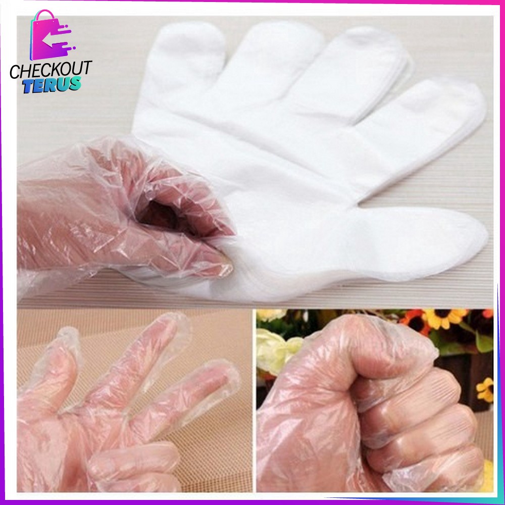 CT C127 Sarung Tangan Plastik Sarung Tangan Sekali Pakai Bahan Plastik 100 PCS (50PSG) Steril Dengan Hand Glove Dapur Transparan