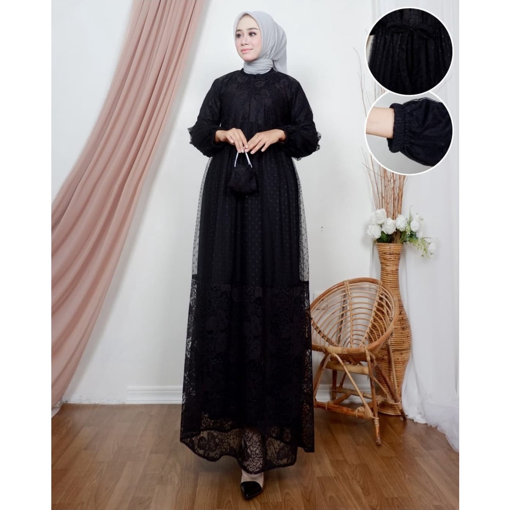 GAMIS BRUKAT TILE DOT JUMBO DRESS TERBARU PESTA UK M L XL XXL 3XL 4XL 5XL