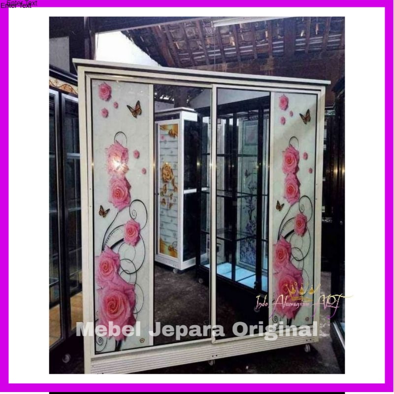 Lemari Pakaian Kaca Cermin - Lemari Baju Pintu 4 Bahan Alumunium Modern