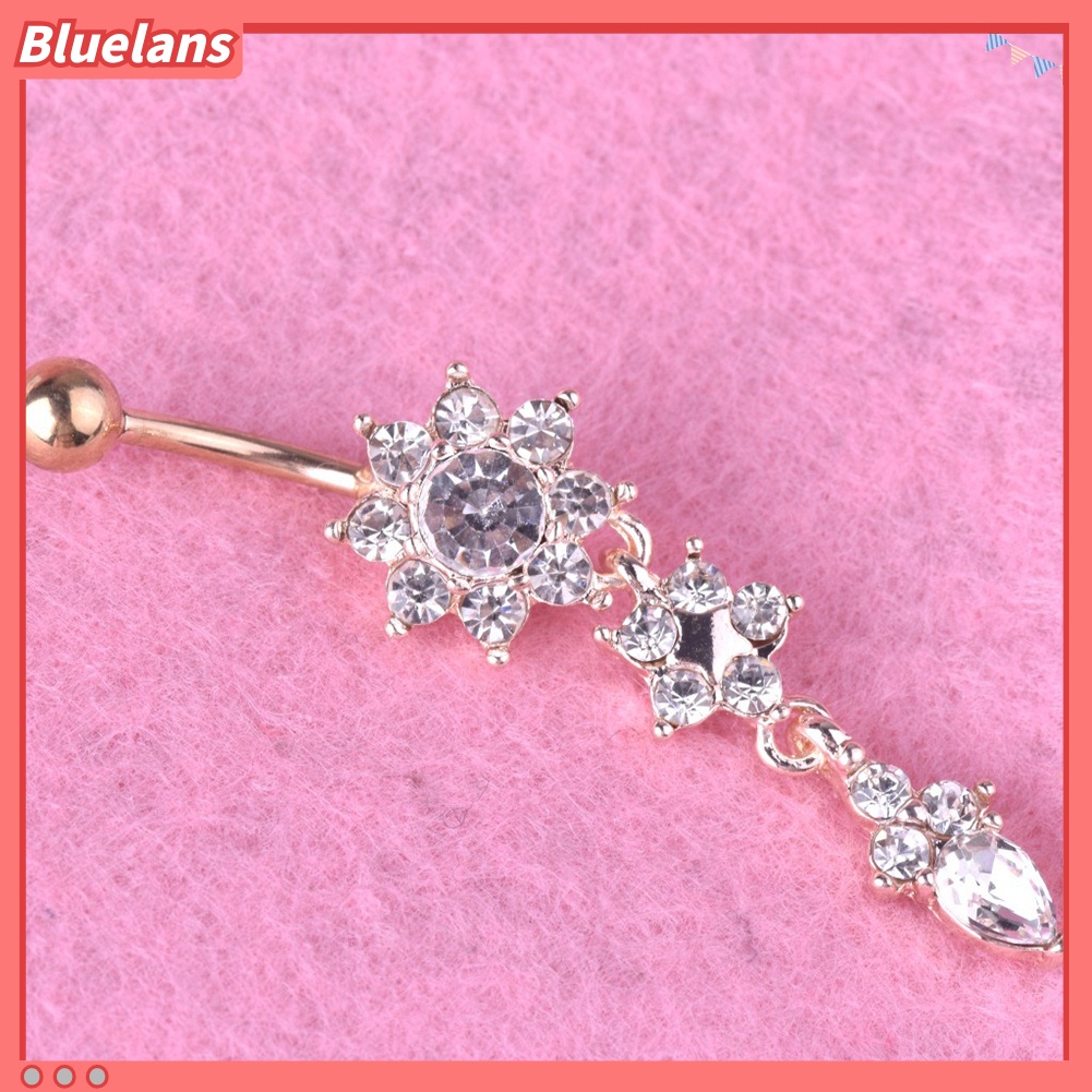 Bluelans Lady Rhinestone Flower Stainless Steel Belly Button Navel Ring Piercing Jewelry