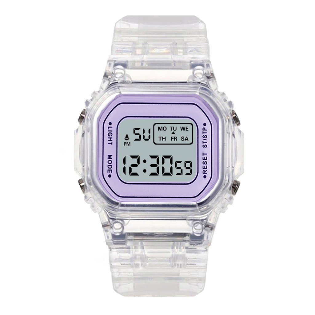 Watchyou Jam Tangan Wanita Rubber Digital Segi Transparan Murah Karet Sport Led Pria / Wanita Couple Watches