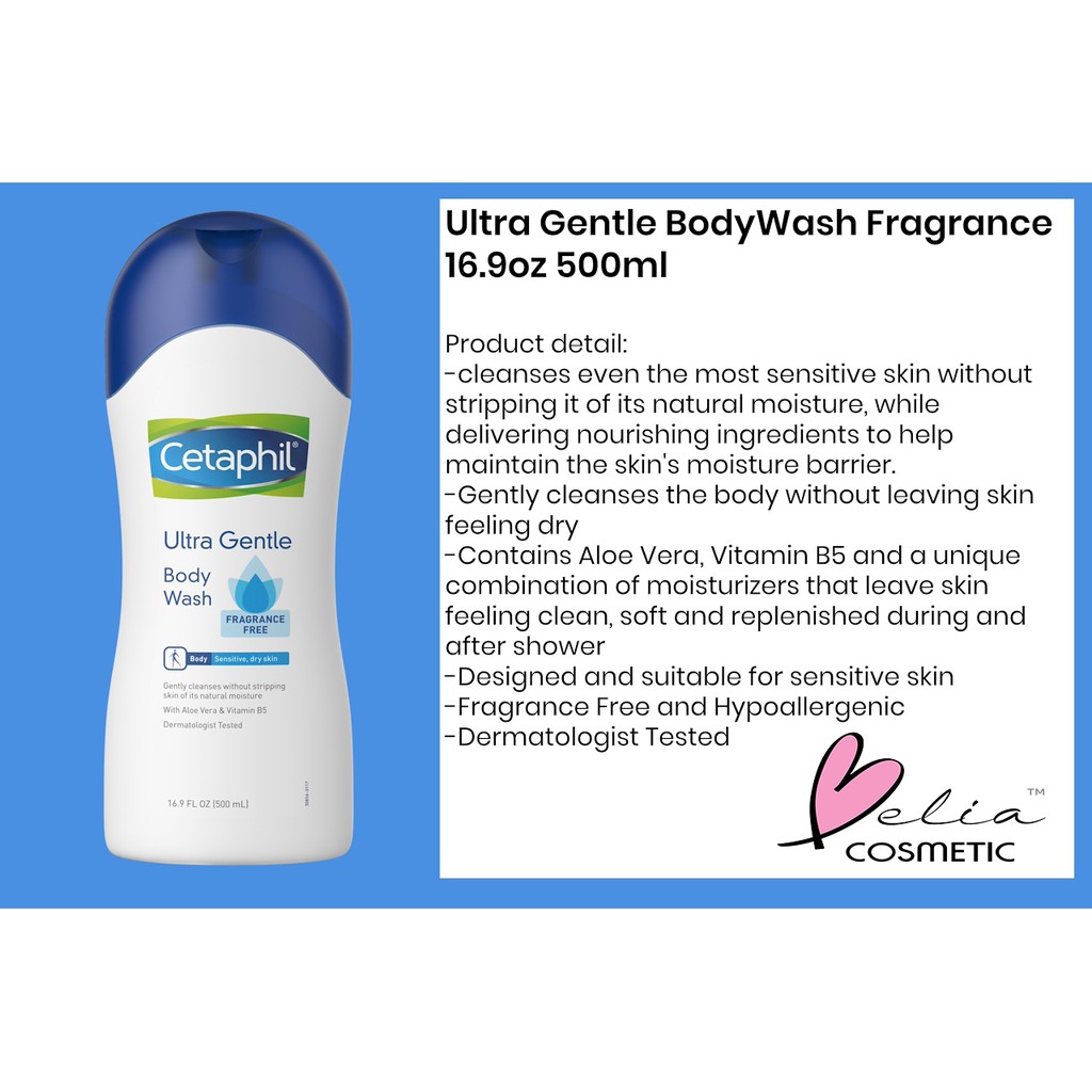 ❤ BELIA ❤ Cetaphil Ultra Gentle Body Wash Fragrance Free 500ml All skin type