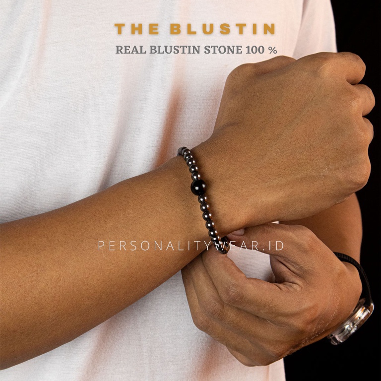 Gelang Tasbih 33 Butir Pria Wanita Keren Simple Batu Akik Blustin Hitam ASLI Alam Natural