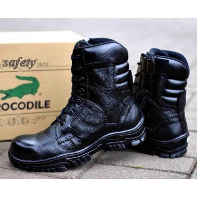 TS Sepatu PDL Polri TNI Kulit Asli Import Crocodile H Safety Pria Kerja Cowok Murah Grade Original
