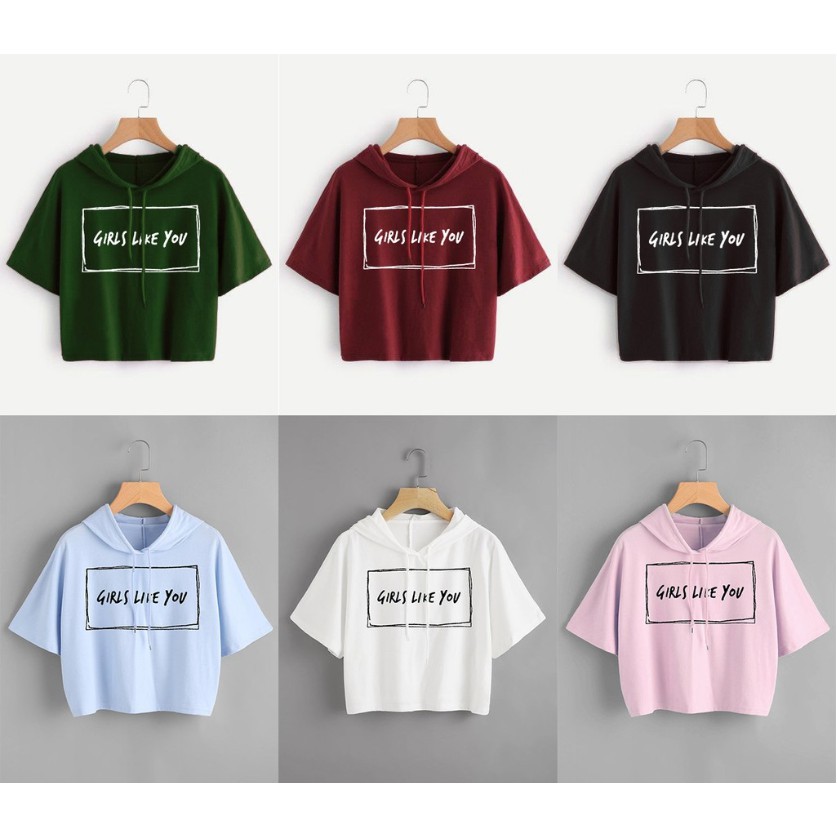 wmcloth - Sweater Atasan Wanita Crop Topi Girls Like You Babyterry AK055 -