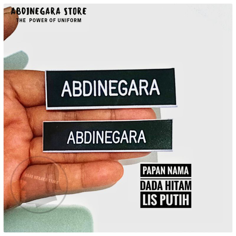 

Papan Nama Dada Hitam Putih ( lis putih )