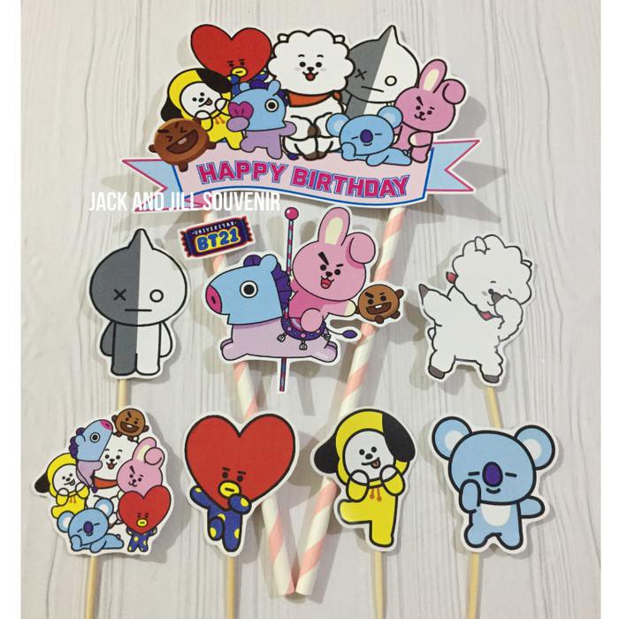 Party | Cake Topper Bt21 Bts/Banner Topper Cake/Tusukan Kue/Hiasan Kue Ultah Terlaris Kekinian