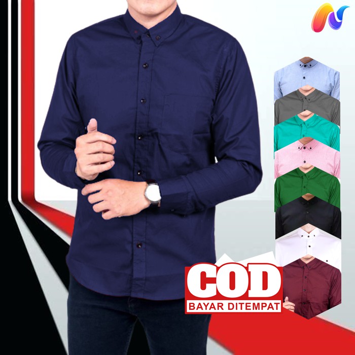 Kemeja Pria Polos Lengan Panjang Hem Baju Kemeja Pria Atasan Kemeja Kasual Lengan Panjang Pria Murah