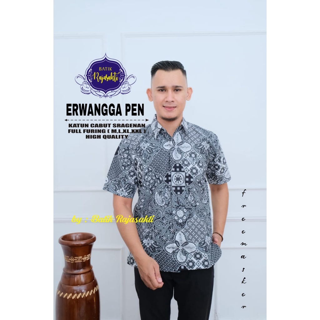 ERWANGGA Kemeja Batik Pria Premum Full Furing Bahan Katun Halus Primisima Asli Batik solo