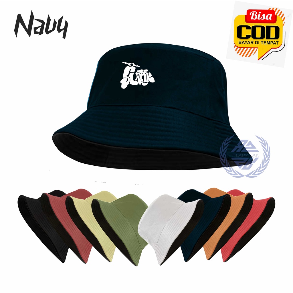 Topi Bucket Pria Distro Bolak Balik Logo Slank Bahan American Drill