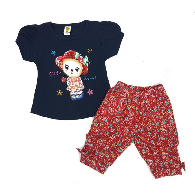 Setelan fashion baju anak perempuan motif cute bear (sr.230)