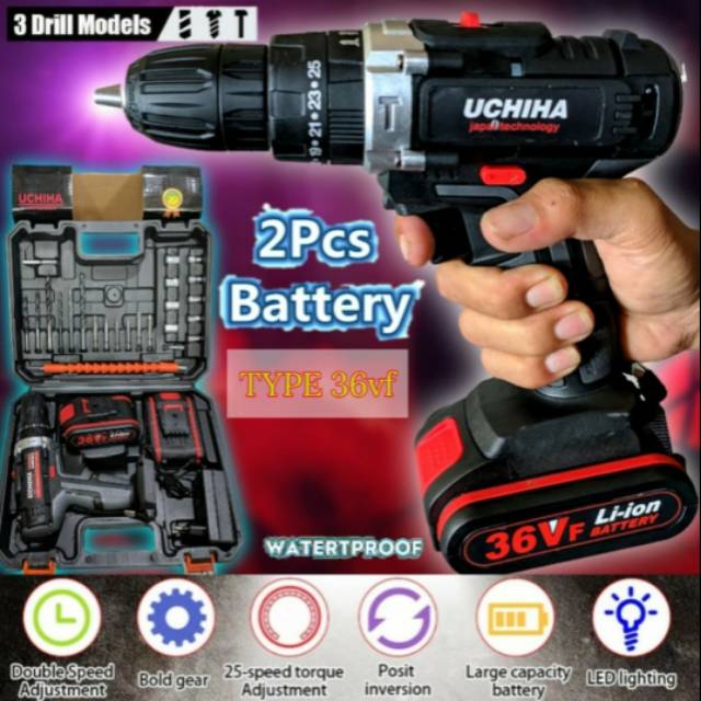 Mesin Bor Cordless 36V Bor Baterai Uchiha Japan Original