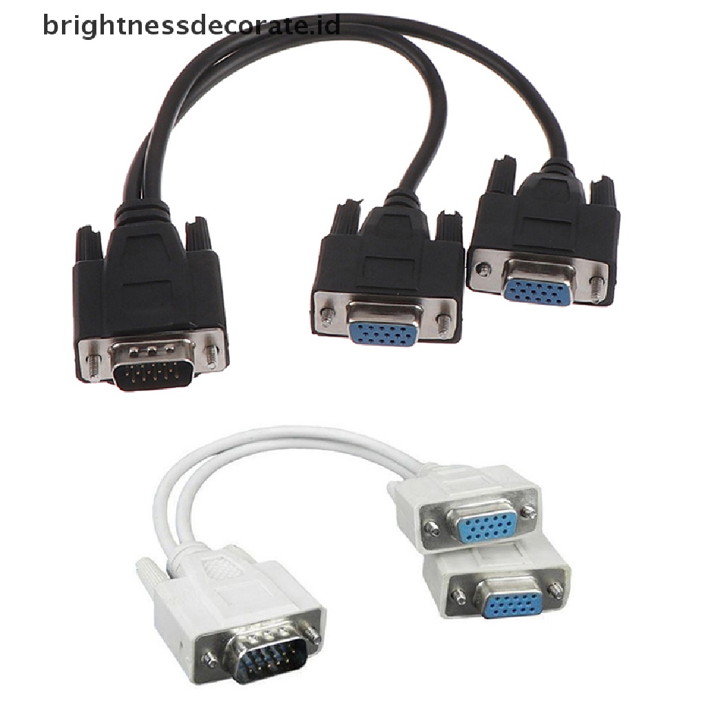 Kabel Adapter Splitter 15pin Vga Male Ke 2 Vga Svga Female Untuk Monitor