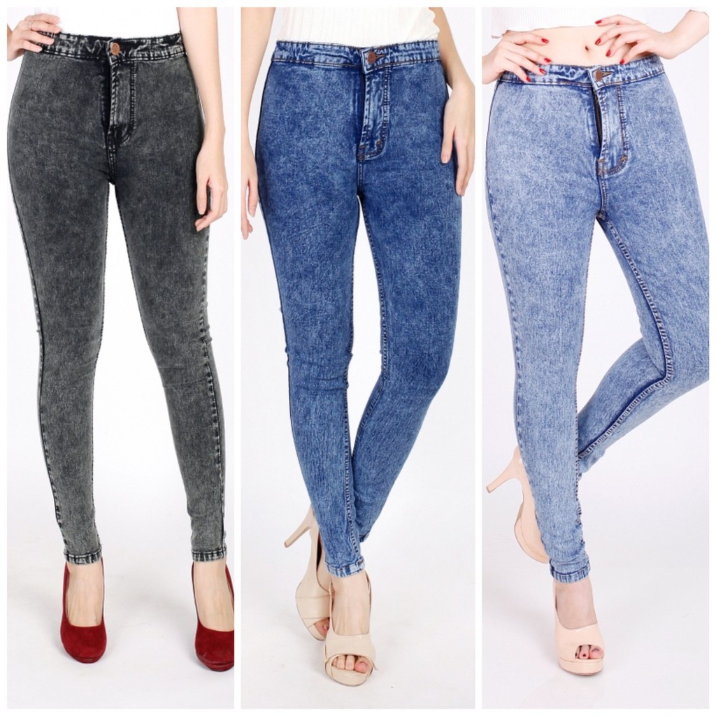 [SIZE 27-38] NAYEON Highwaist Jeans Skinny - Snow Wash 3 WARNA / Celana Jeans Highwaist