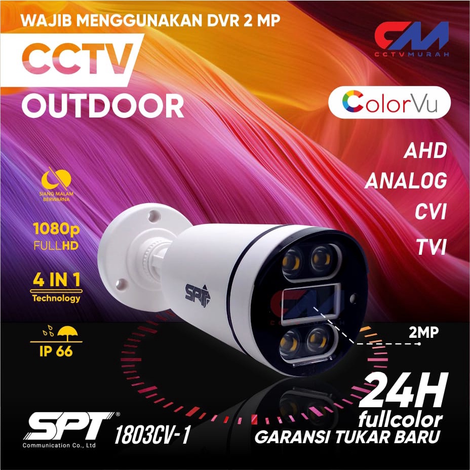 KAMERA CCTV CAMERA OUTDOOR COLOR VU SPT THUNDERIN SERIES SPT-FH2003 2MP 4 IN 1