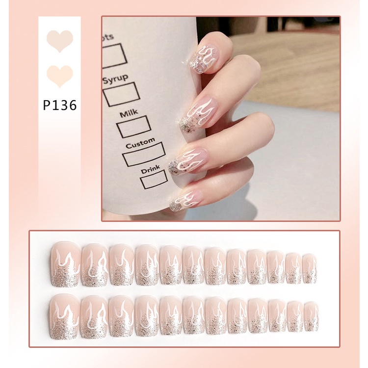 Divine Kuku Palsu 24pcs/set Long 3D Design Gaya Anggun Nail Art