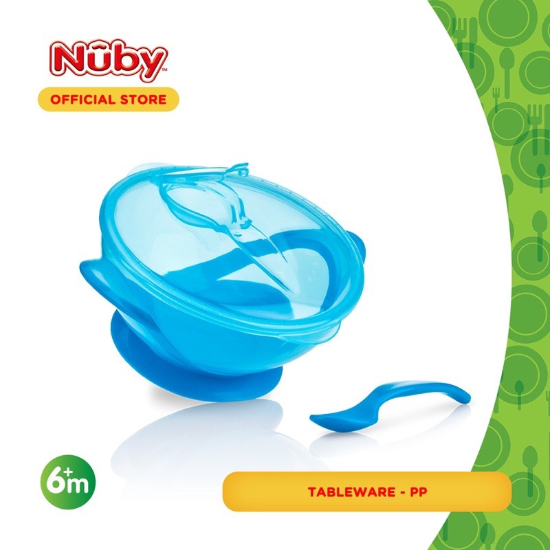 Nuby Garden Fresh Suction Bowl and Spoon Lid/Mangkok makan set anak