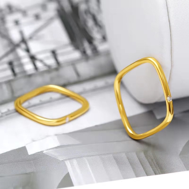 Minimalist gold irregular shape inlaid zirconium ring popular European and American rings