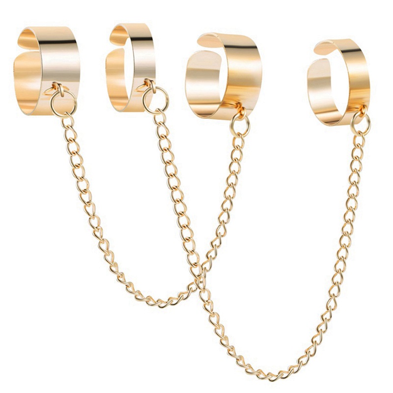 Fancyqube Cincin Rantai Link Jari Telunjuk Model Terbuka Bahan Stainless Steel Gaya Hip Hop Punk Untuk Wanita