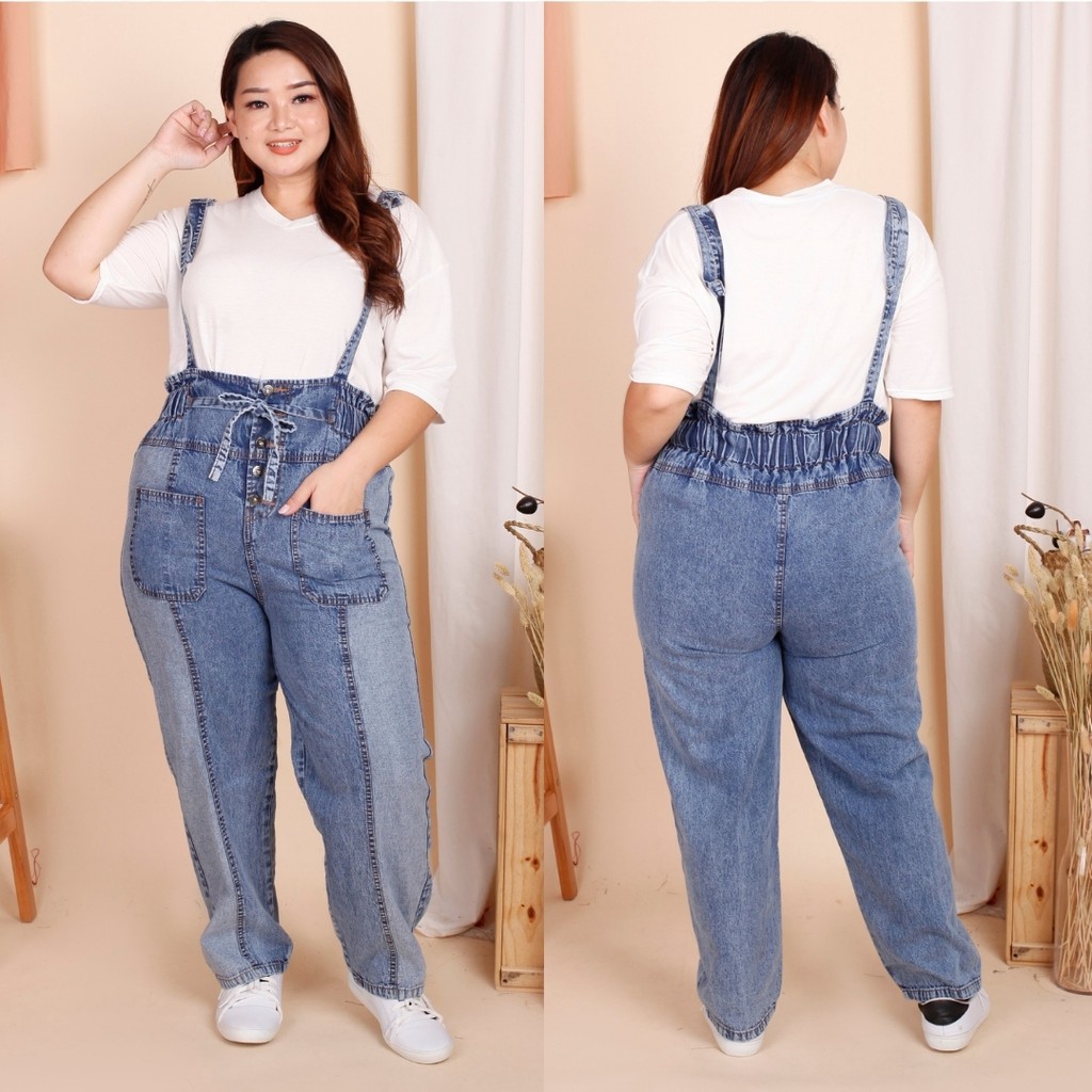 OVERALL JEANS JUMBO WANITA / CELANA BIG SIZE WANITA / CELANA DENIM JUMBO