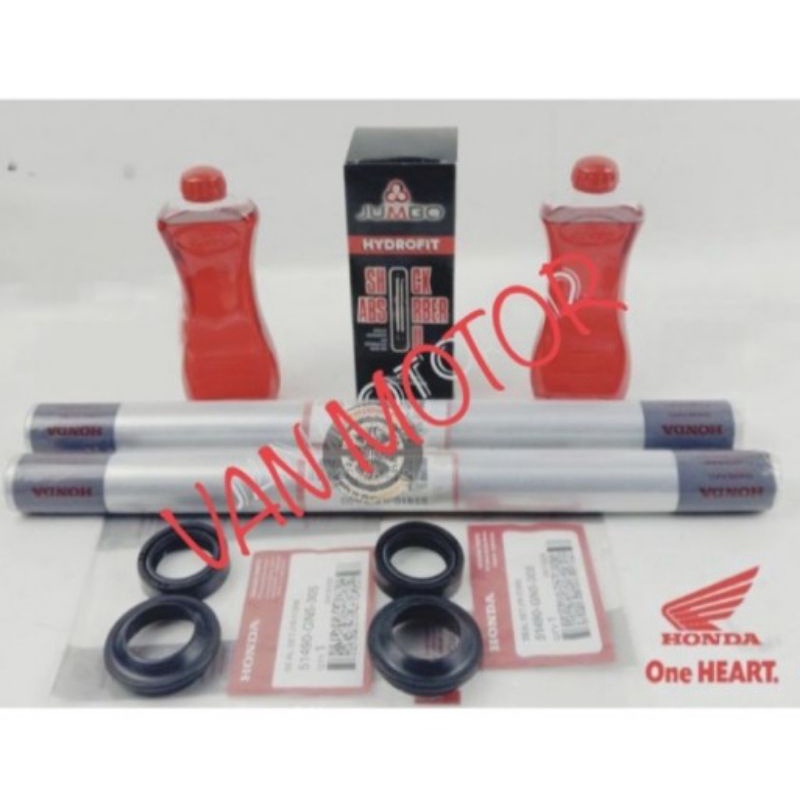 PAKET AS SHOCK SOK DEPAN KARISMA KIRANA SUPRA X 125 HONDA KPH 1SET TERDIRI DARI: 2PC SEAL SHOCK 2PC SEAL ABU 2PC AS SHOCK KIRI KANAN 2PC OIL SHOCK