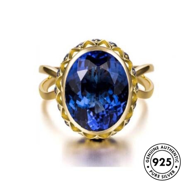 Cincin Lapis Silver 925 Unik Elegan Dengan Sapphire Untuk Wanita