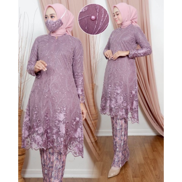 Setelan Kebaya Tunik Brukat Set Brokat Baju Kondangan Wanita Muslimah Panjang Jumbo Wisuda