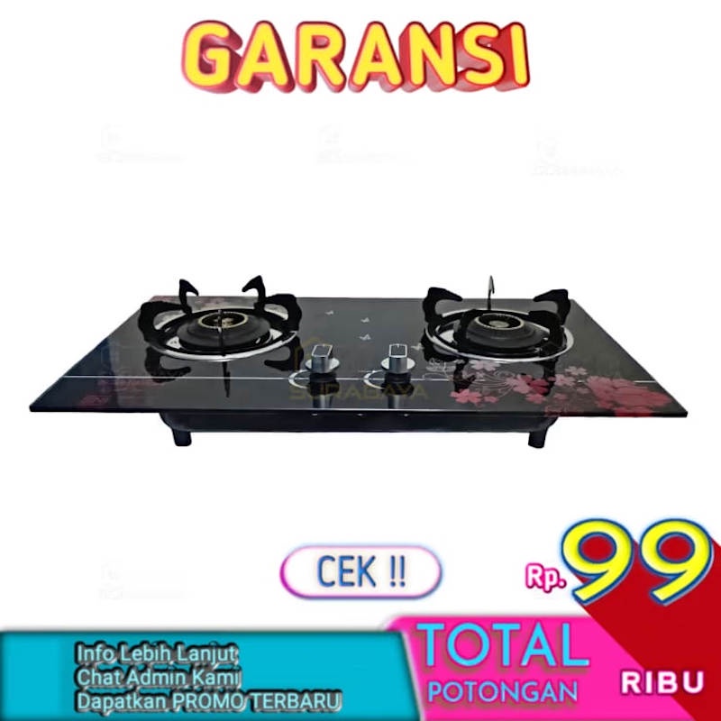 Kompor Gas Tanam Kaca LKL 2 Tungku Bisa Tanam Bisa Duduk Dan Selang Regulator