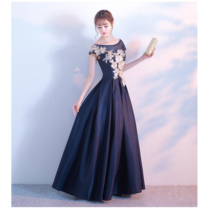 1711095 Biru Dongker Lengan Pendek Gaun Pengantin Wedding Gown Wedding Dress