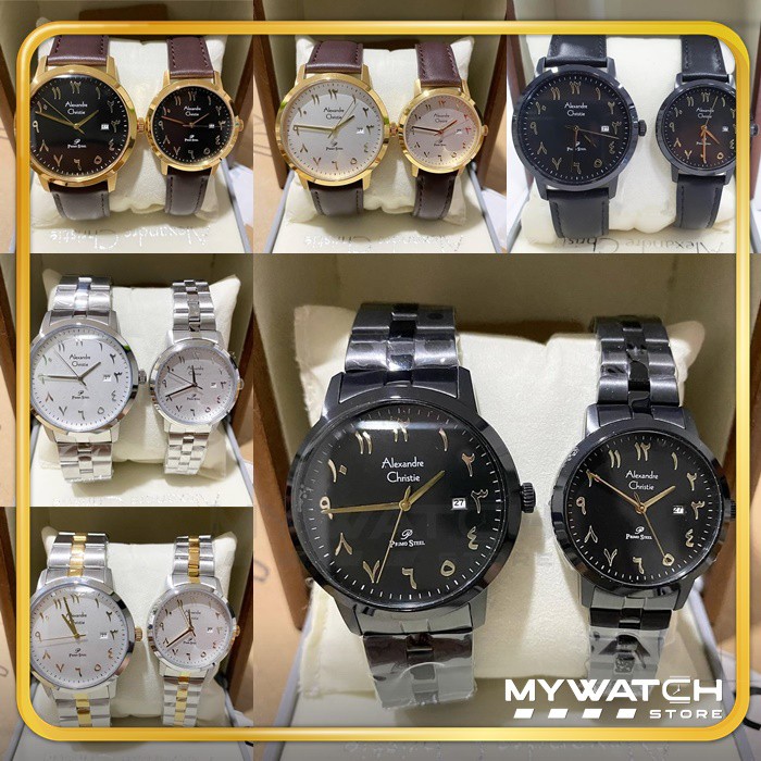 Jam Tangan Alexandre Christie Couple AC 1024 AC1024 Black Rosegold Alexander Original Arab Arabic