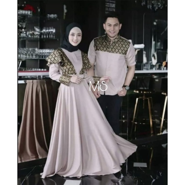 CP PRINSA BATIK, MOSCREPE, COUPLE PASANGAN, GAMIS HIJAB MUSLIM, MAXY DRESS, 2 UKURAN