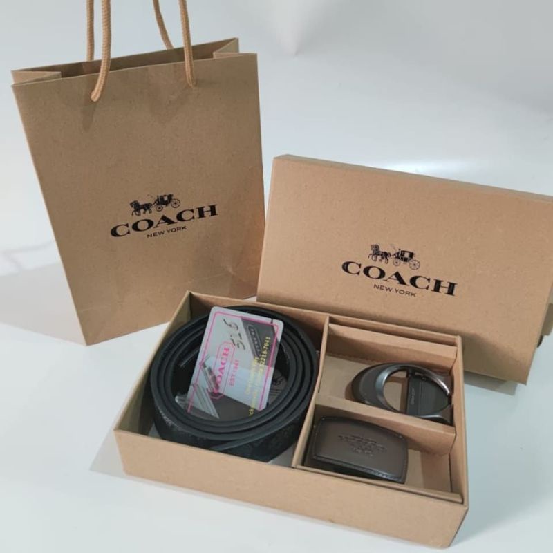COACHH MEN BELT IKAT PINGGANG SABUK GIFTSET FREE BOX PAPERBAG PREMIUM QUALITY