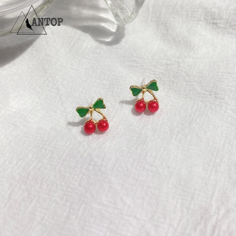 Anting Drop Oil Bentuk Cherry Warna Merah Gaya Korea Untuk Wanita
