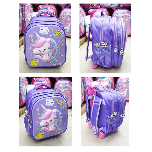 PROMO Tas Roda Dorong Trolley Anak TK Perempuan Cantik Motif OWL BURUNG Dan Kuda Pony CETAR LILAC Glossy Timbul 3Res IMPORT ( cetar Lily Mya Koala Sweet Pop It 13&quot; )