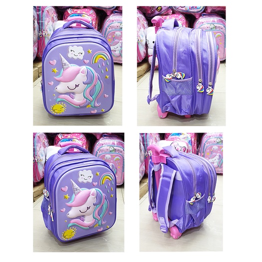 PROMO Tas Roda Dorong Trolley Anak TK Perempuan Motif Kuda Pony PIRANG CETAR Burung Piquin OWL Glossy Embos Timbul 3Res IMPORT