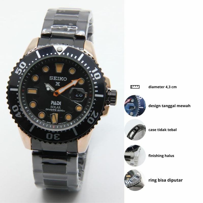 best seller jam tangan fashion pria Seiko X-padi solar diver's AG-7166SUA rantai tanggal aktif D:4,3