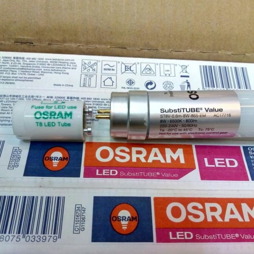 Lampu T8 TL Led OSRAM 8w 600mm 220V Bonus Starter LED