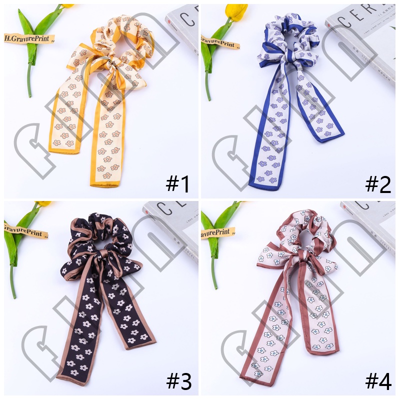 Scrunchie Wanita Pita Kain Motif Bunga Fashion Casual Aksesoris Rambut Wanita